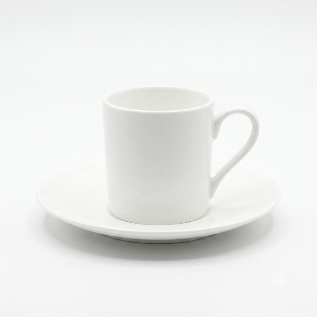 Elegant white fine bone china espresso cup and saucer